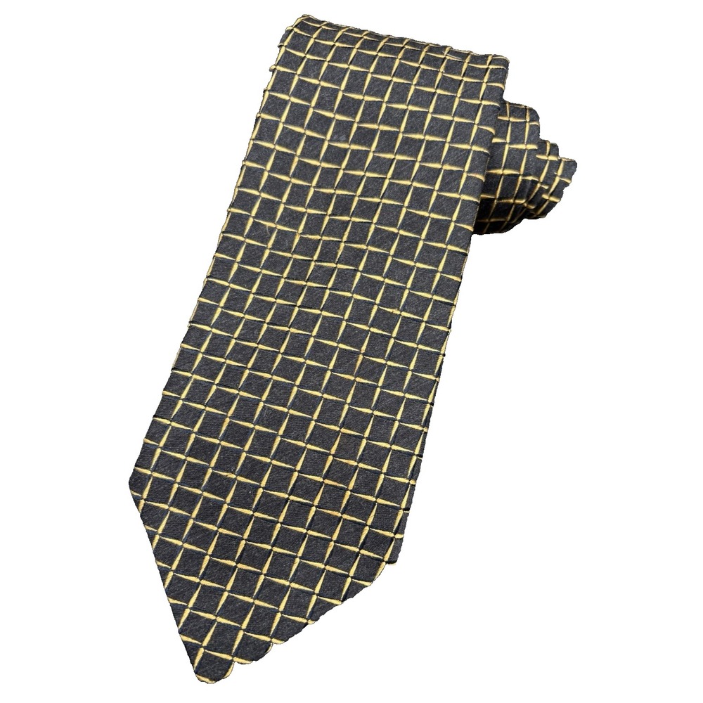 ERMENEGILDO ZEGNA Men's Tie 65% Silk/Wool Black Gold ITALY Luxury Geometric GUC